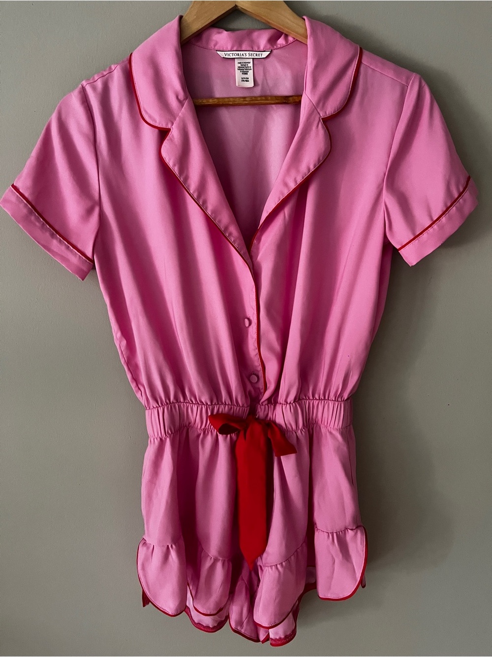 Victoria's Secret Pink Romper with Red Trim and Waist Tie
